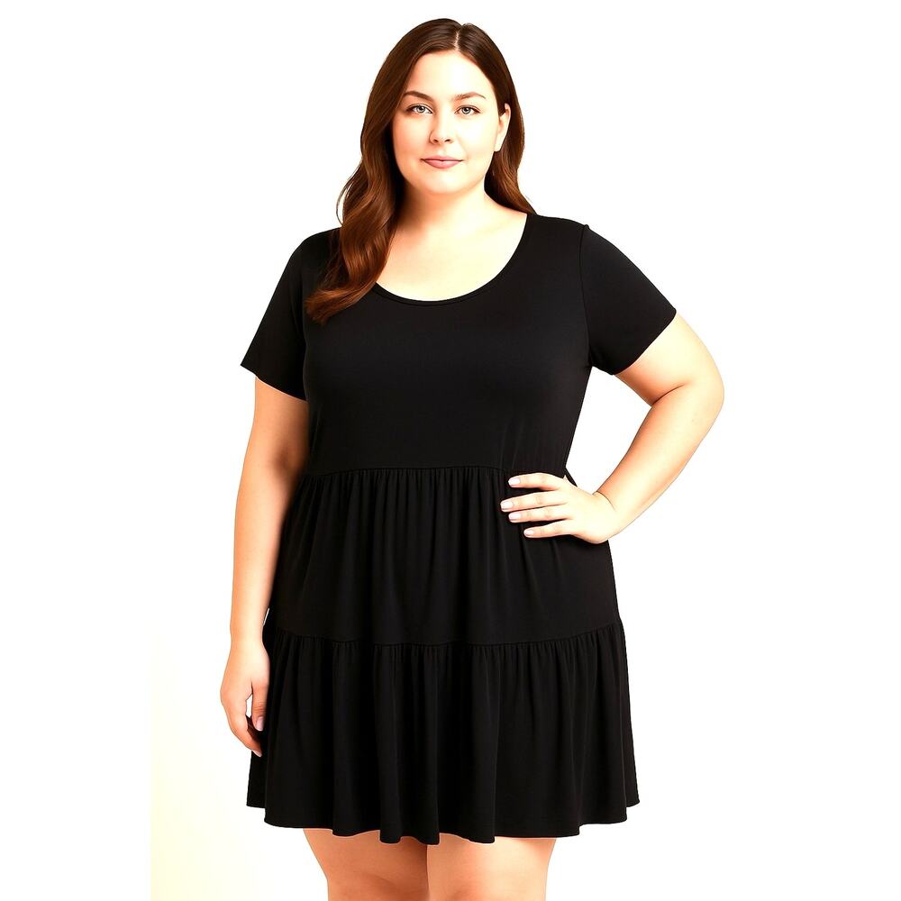 NICOLE MILLER Classic Black Short Jersey Knit Tiered Babydoll Dress Sz 1x
